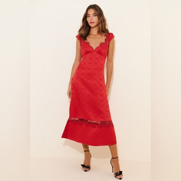 NWT Free People Foolish Heart Midi Dress in Red Dahlia Combo Size Large - Picture 1 of 5